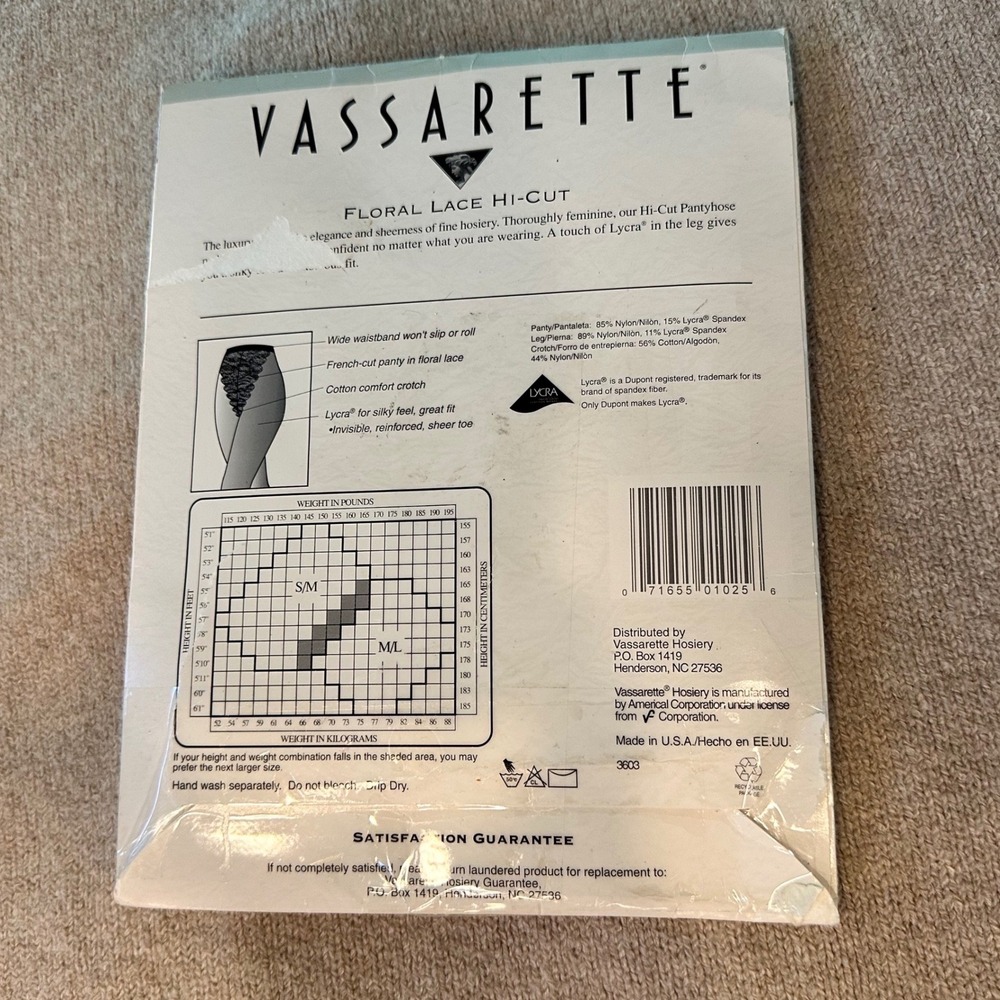 Vassarette Size M/L Floral Lace Hi-Cut Pantyhose Ivory Sheer 7590 Made in USA - Picture 2 of 6